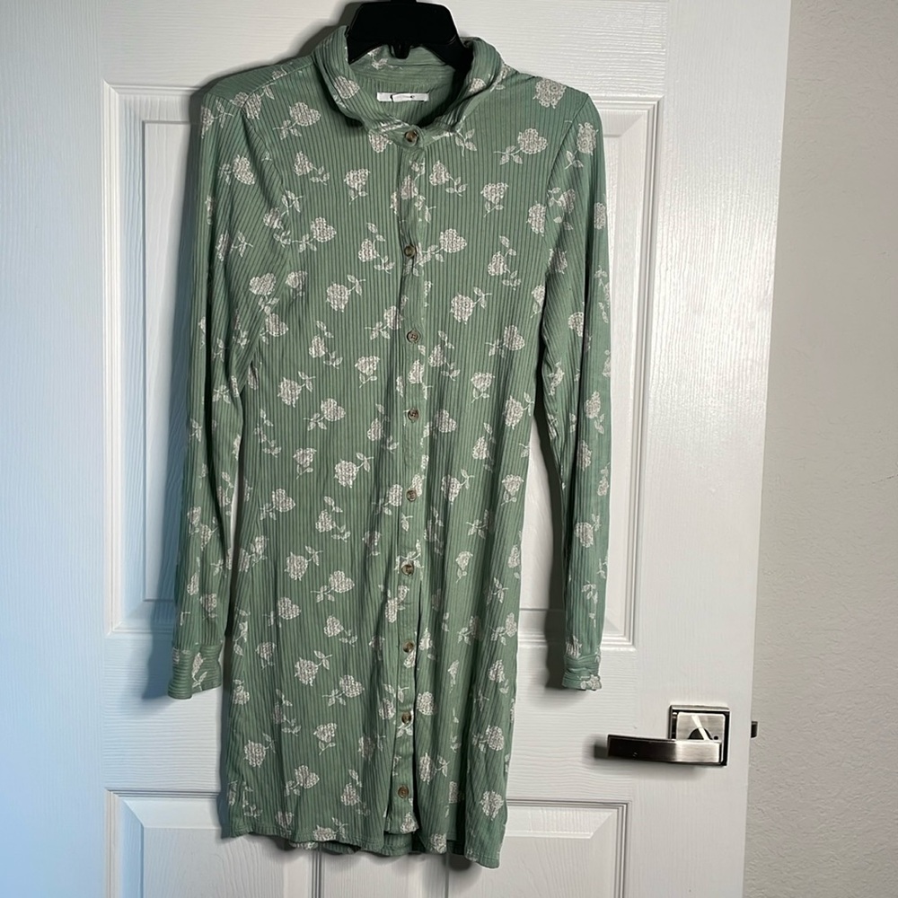 O’Neill floral ribbed button down long sleeve mini dress pacsun